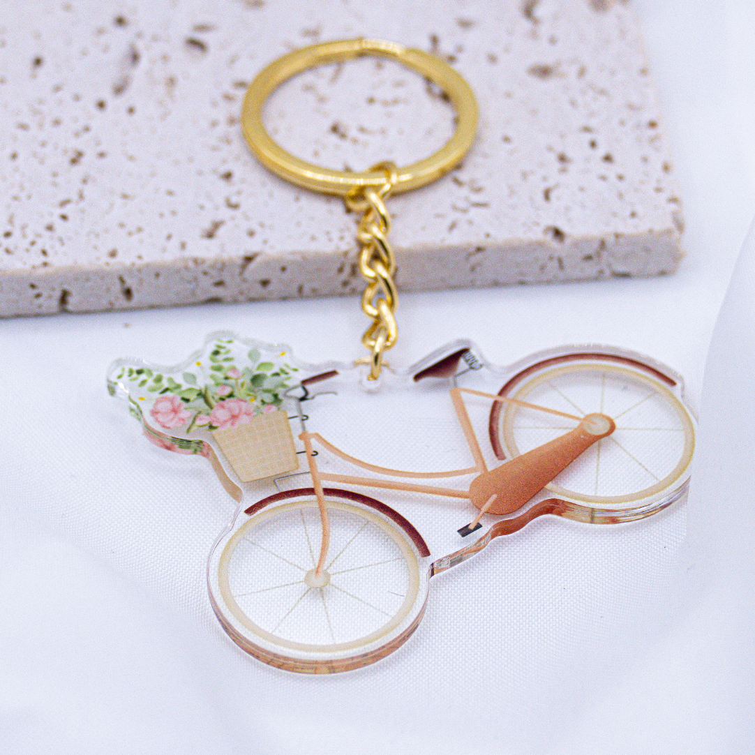 Schlüsselanhänger Fahrrad Blumenkorb Acryl - Geschenk Einzug