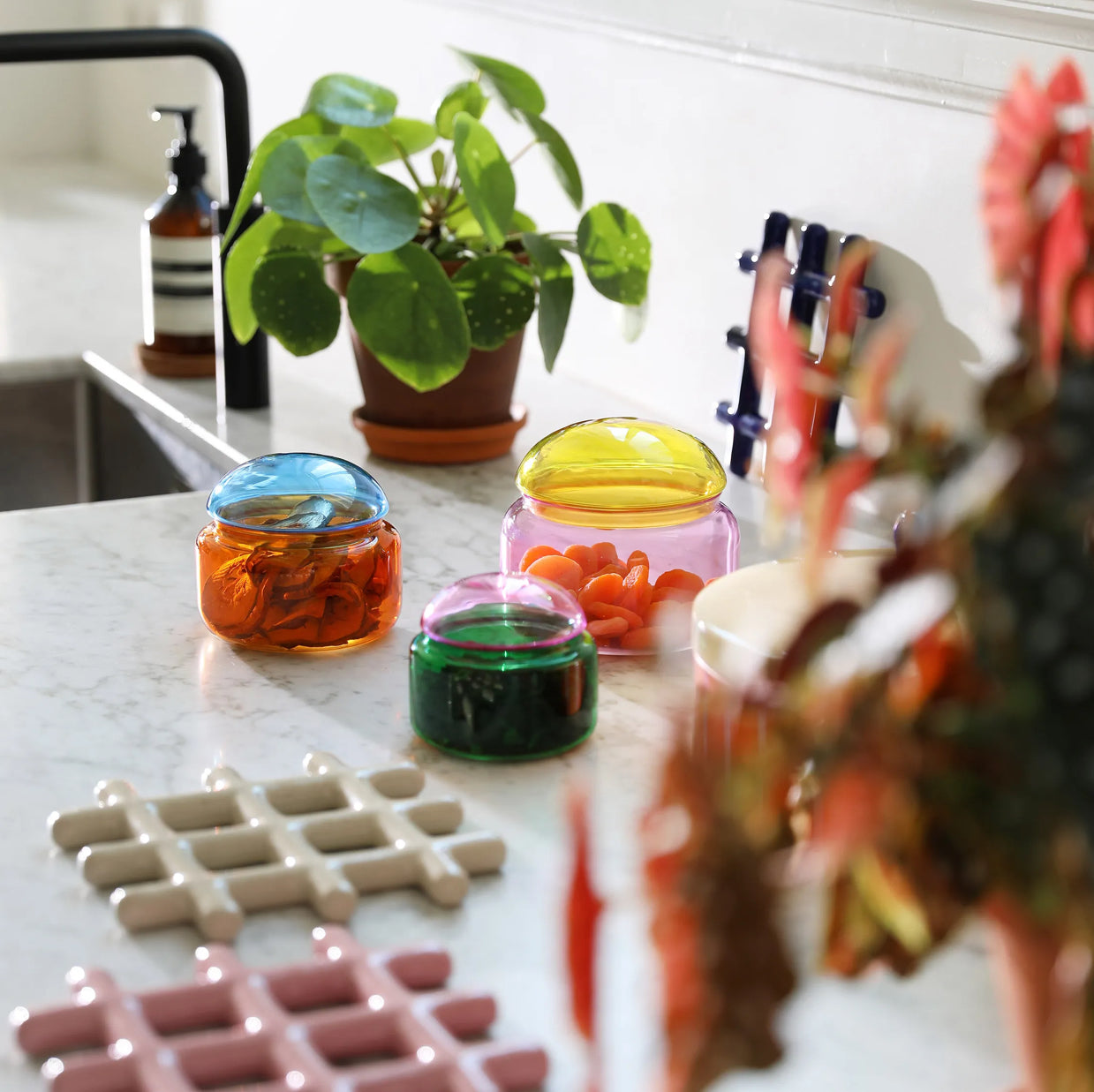 Glasdose, verschiedene Farben & Größen