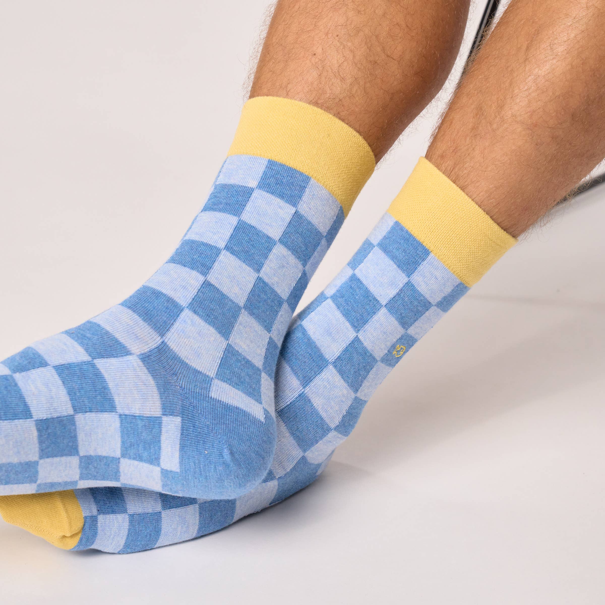 Socken, karomuster, blau-gelb