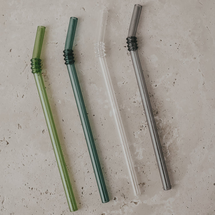 Strohhalme aus Glas & geknickt, 4er Set grün