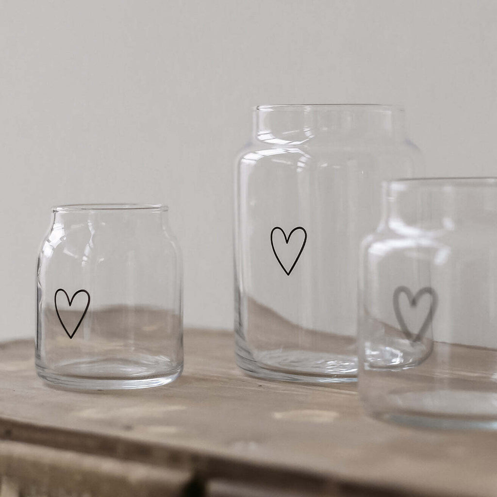 Eulenschnitt, Vase aus Glas mit Herz & Love, verschiedene Grössen