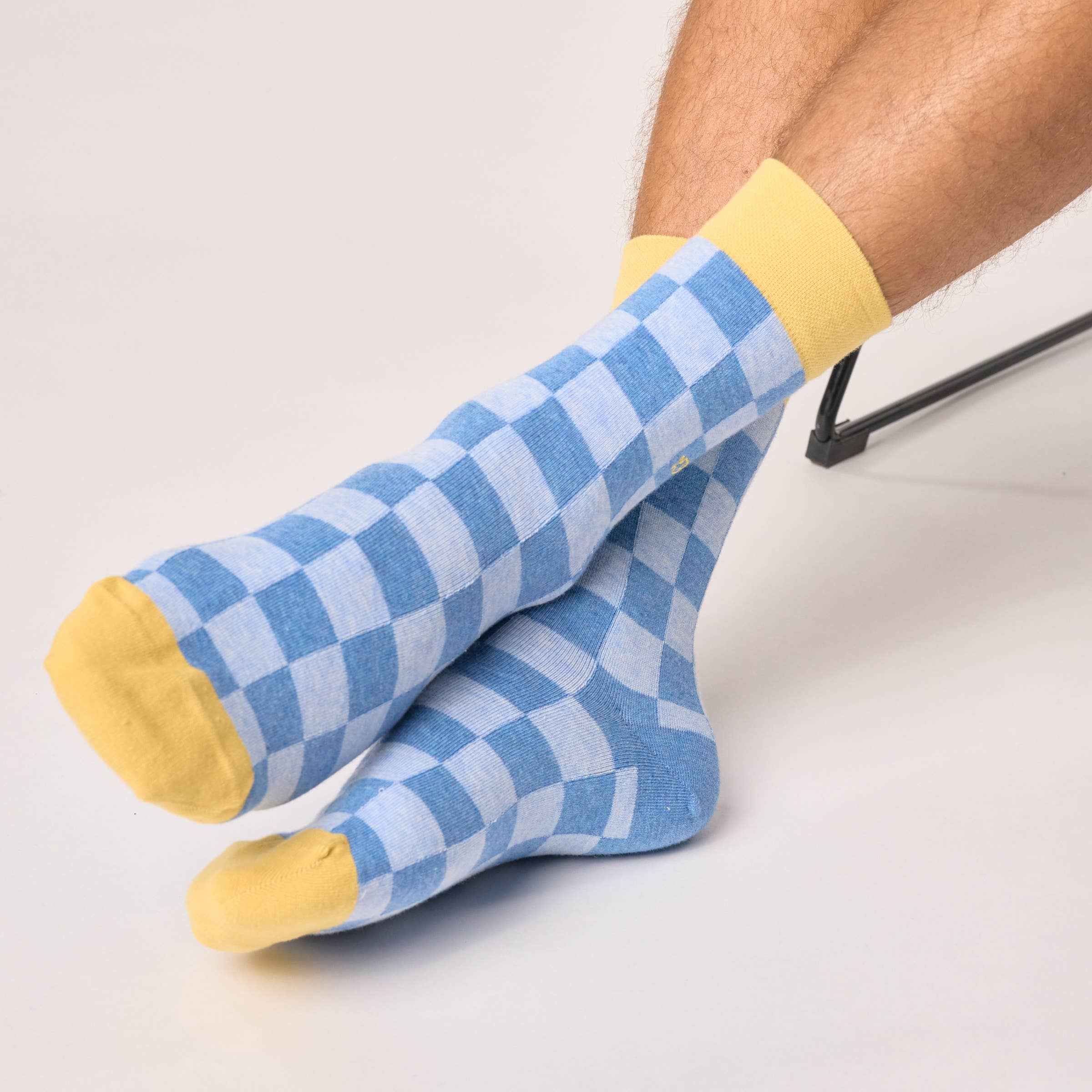 Socken, karomuster, blau-gelb