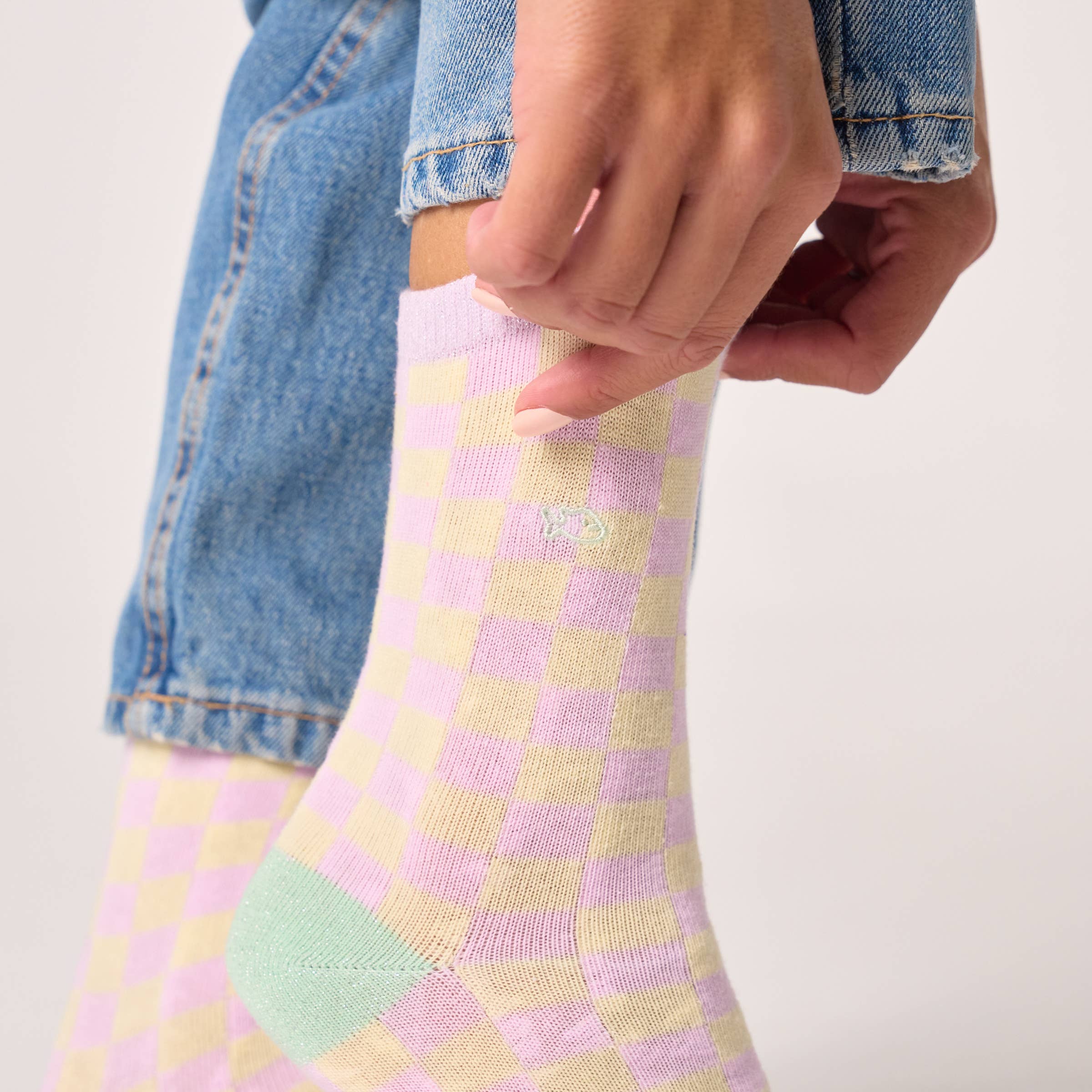 Socken, kariert  - Violett / Gelb