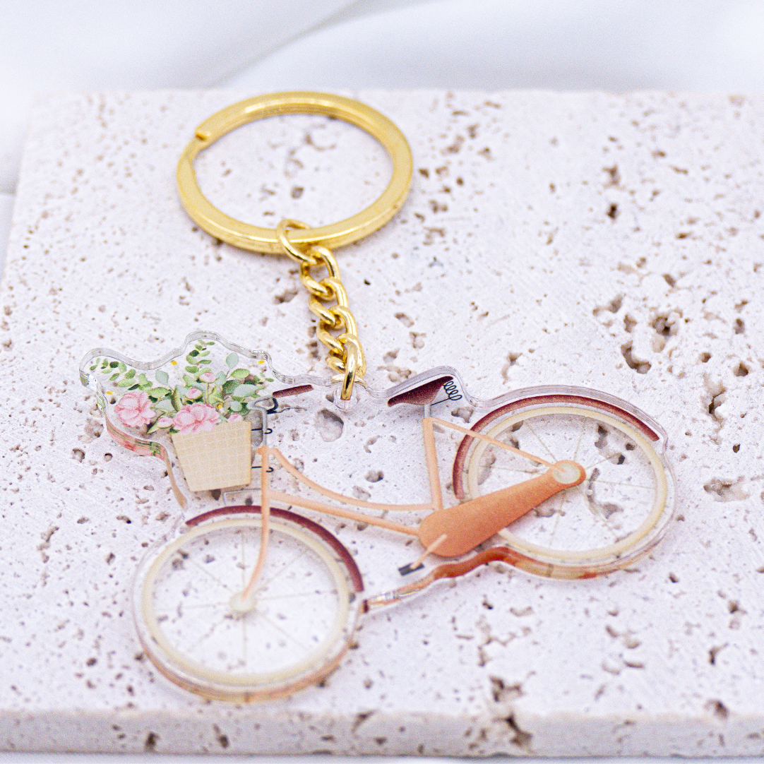 Schlüsselanhänger Fahrrad Blumenkorb Acryl - Geschenk Einzug