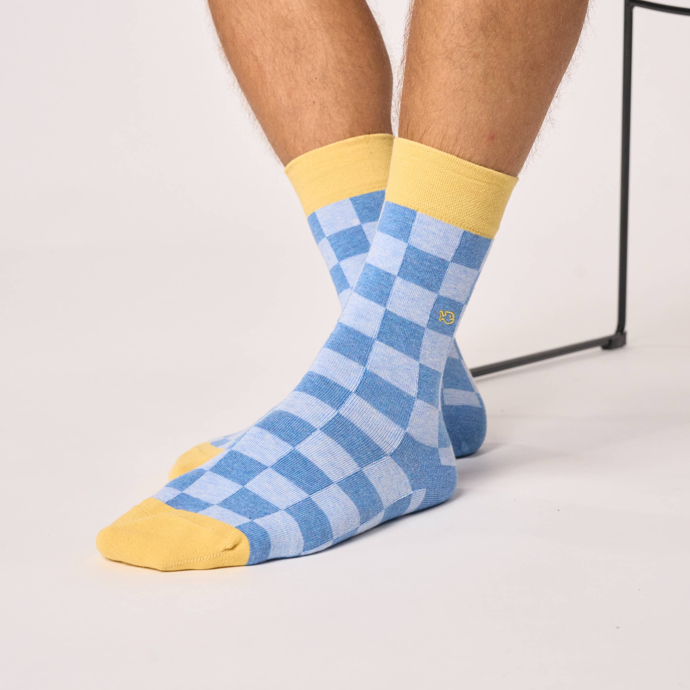 Socken, karomuster, blau-gelb