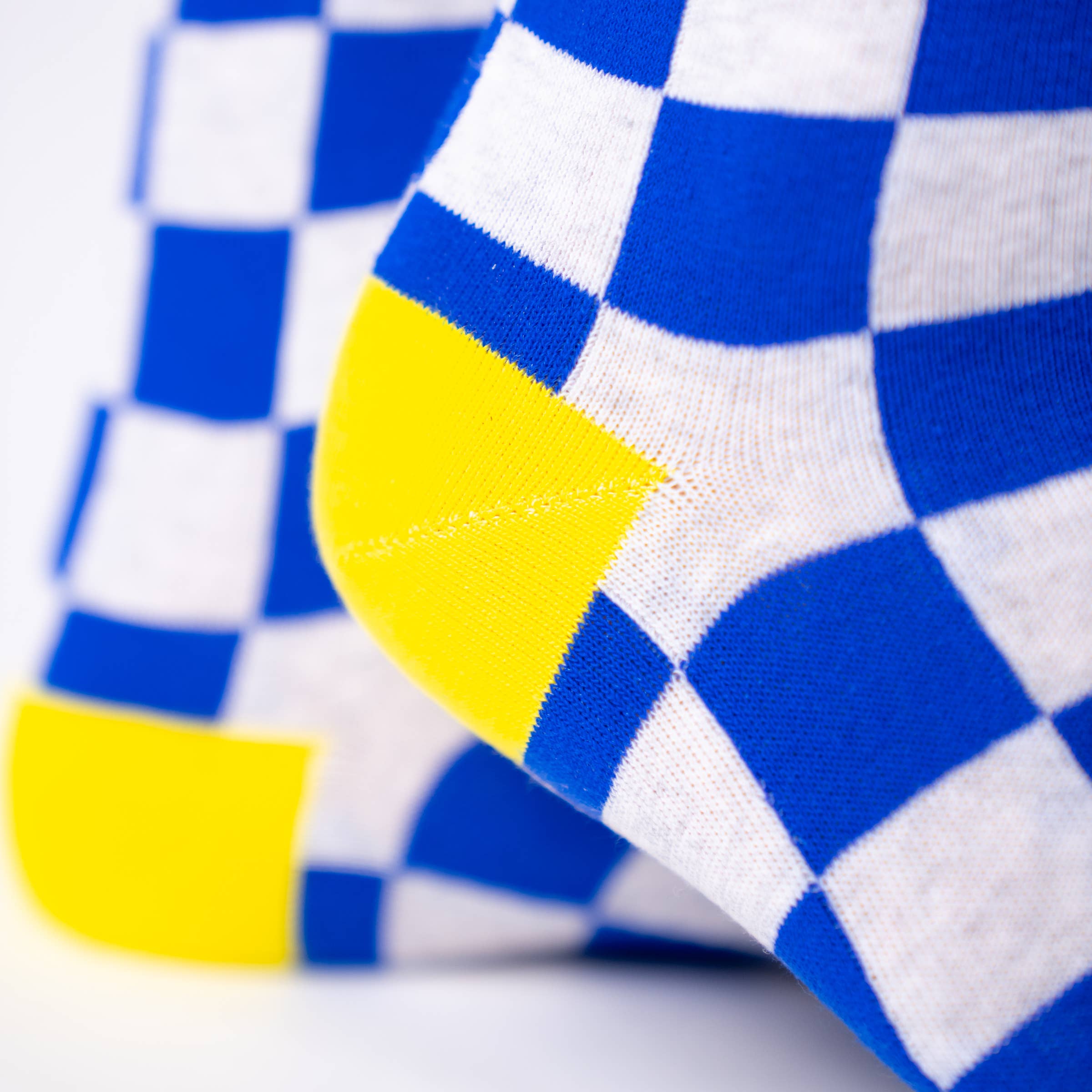 Socken, kariert -  königsblau/weiss / Gelb
