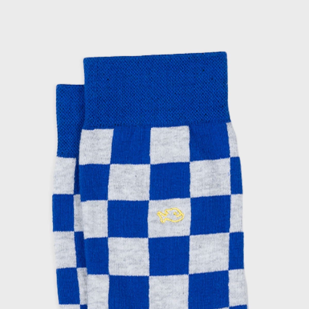 Socken, kariert -  königsblau/weiss / Gelb