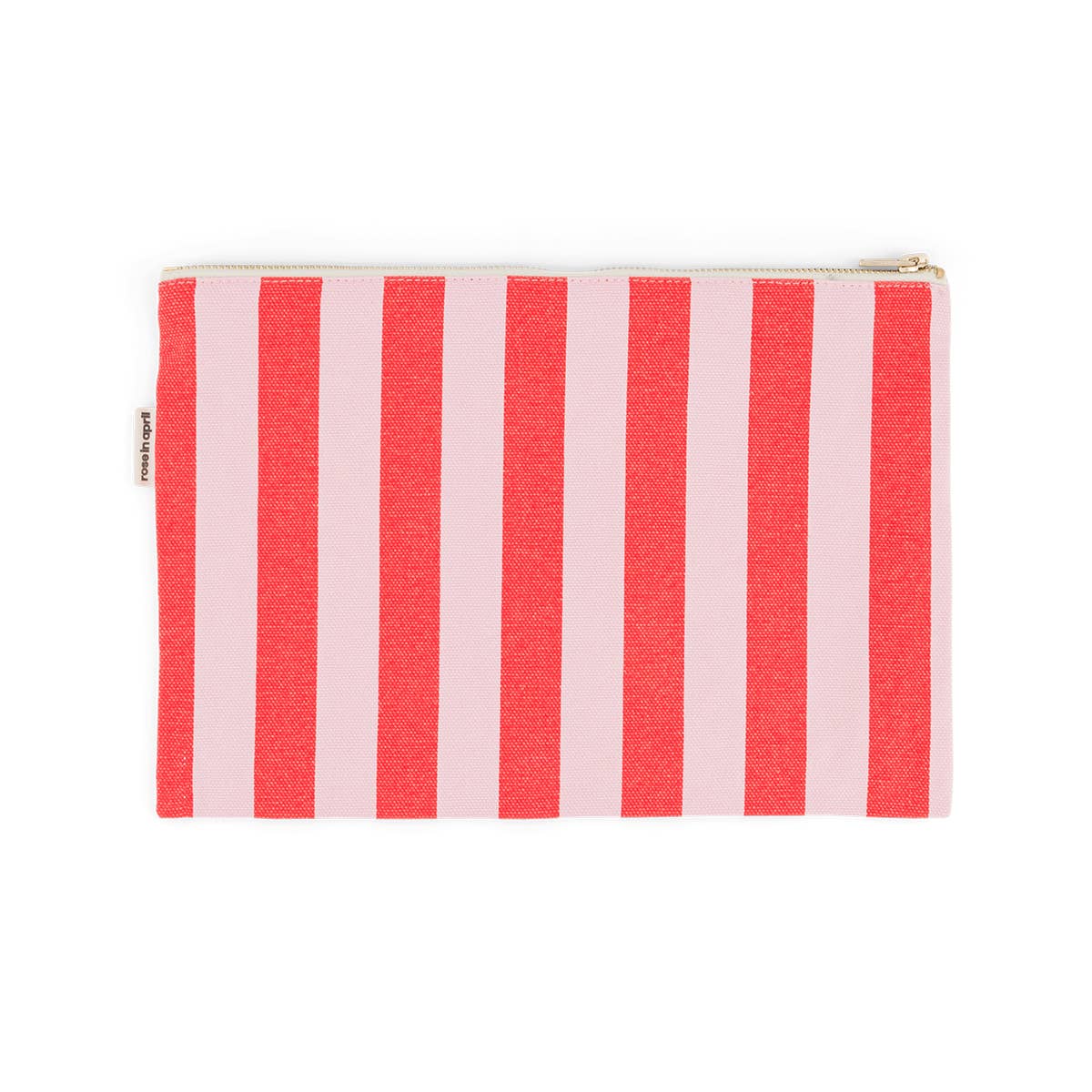 Clutch, flache Tasche mit Streifen in Tomatenrot und Candy Pink