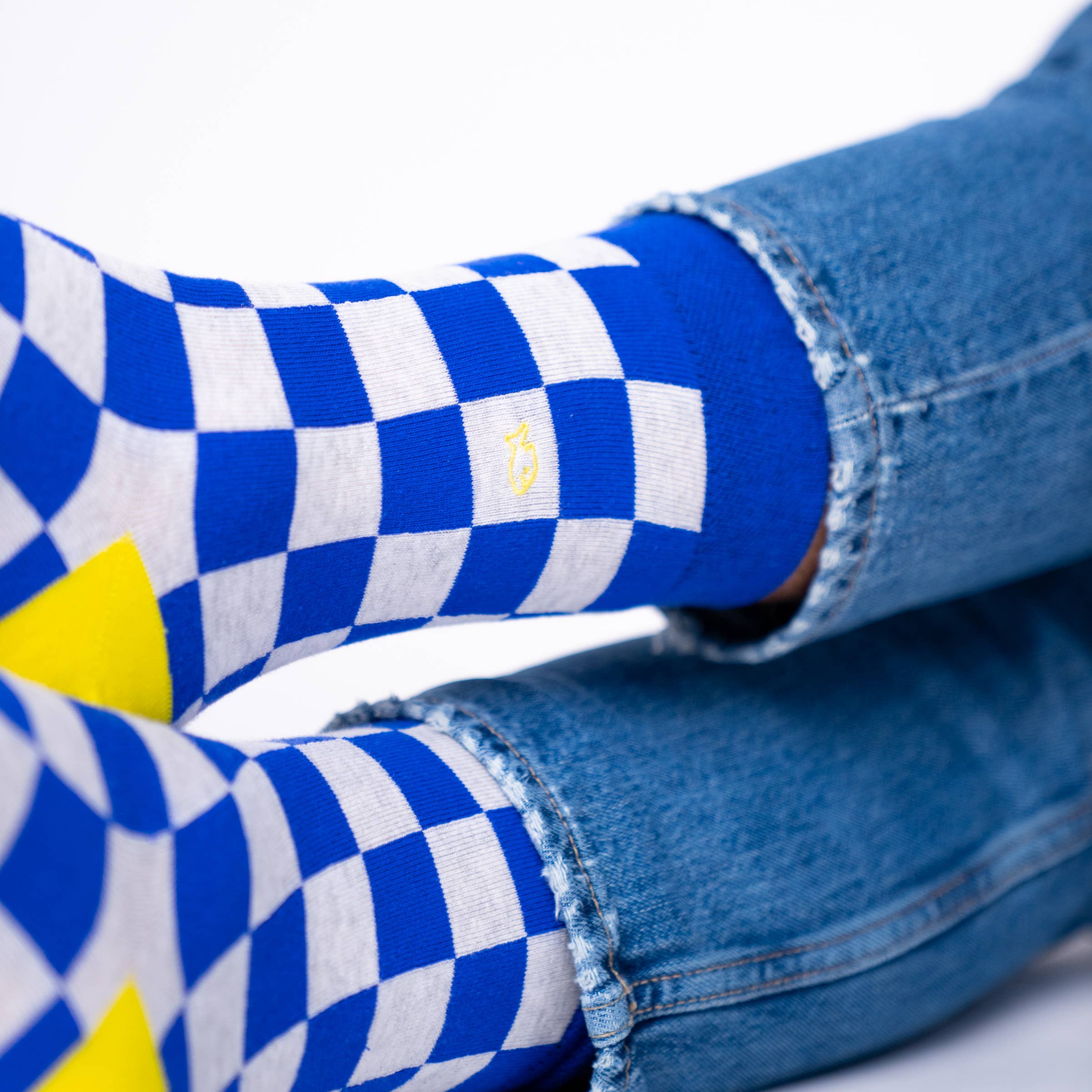 Socken, kariert -  königsblau/weiss / Gelb