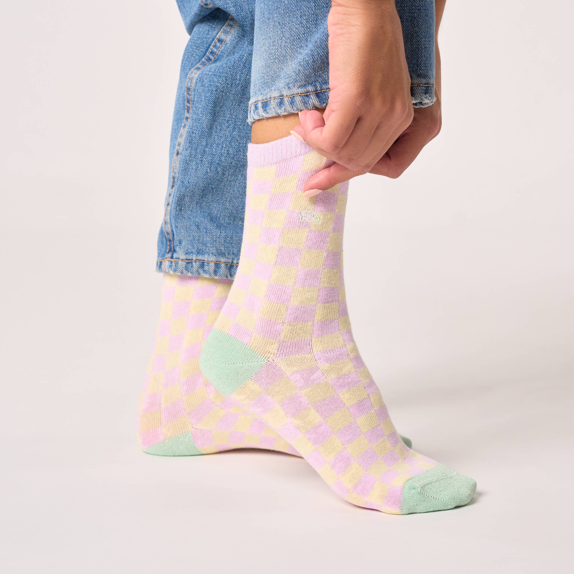 Socken, kariert  - Violett / Gelb