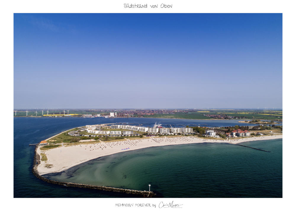 Südstrand von oben & Sundbrücke im Raps, FF Motiv Poster Hochformat