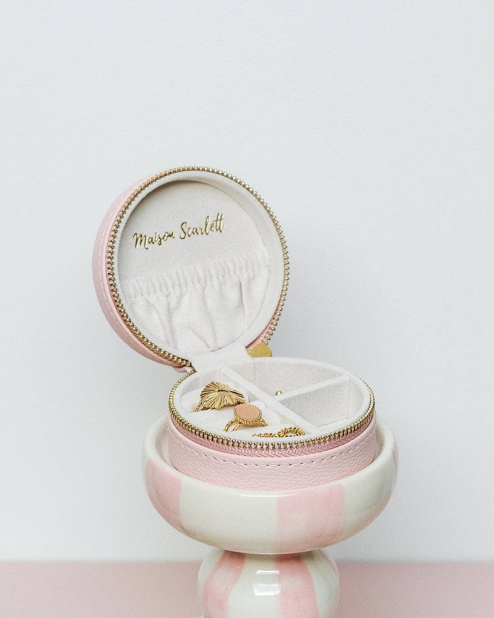 Schmuck-Reisebox, rund, aus PU-Leder