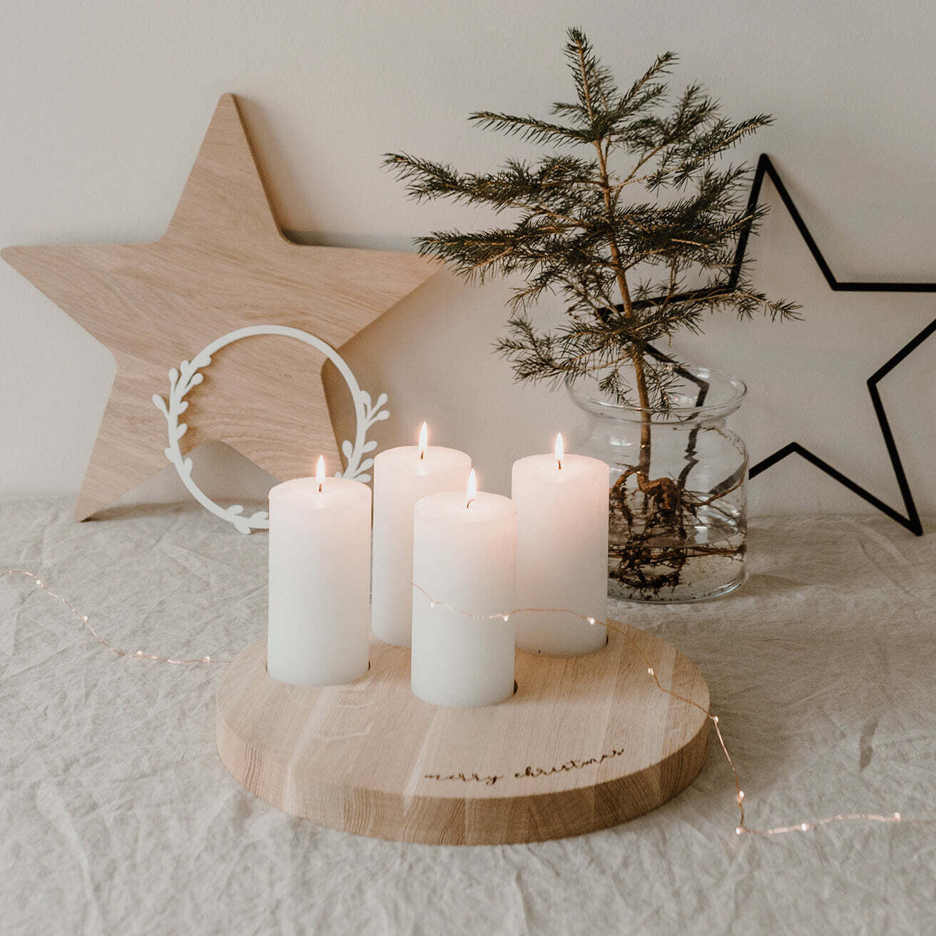 Eulenschnitt, Kerzenbrett "Merry Christmas", 32 cm