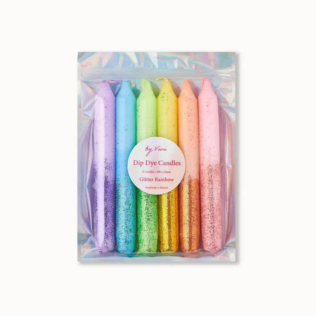 Dip Dye Candle Set (Stck.) - Glitter Rainbow